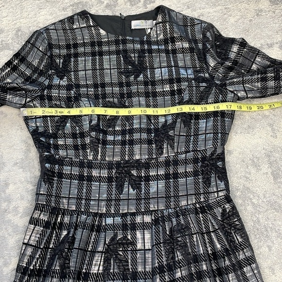 NWT Sabrina Lachapelle Textured Plaid Brocade Metallic Long Sleeve Dress Sz 36 - Picture 8 of 11
